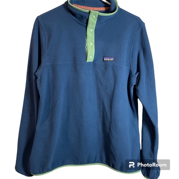 Patagonia  Pullover Snap T Fleece Lightweight Blue Green Trim Gently Worn Size L - Picture 1 of 7
